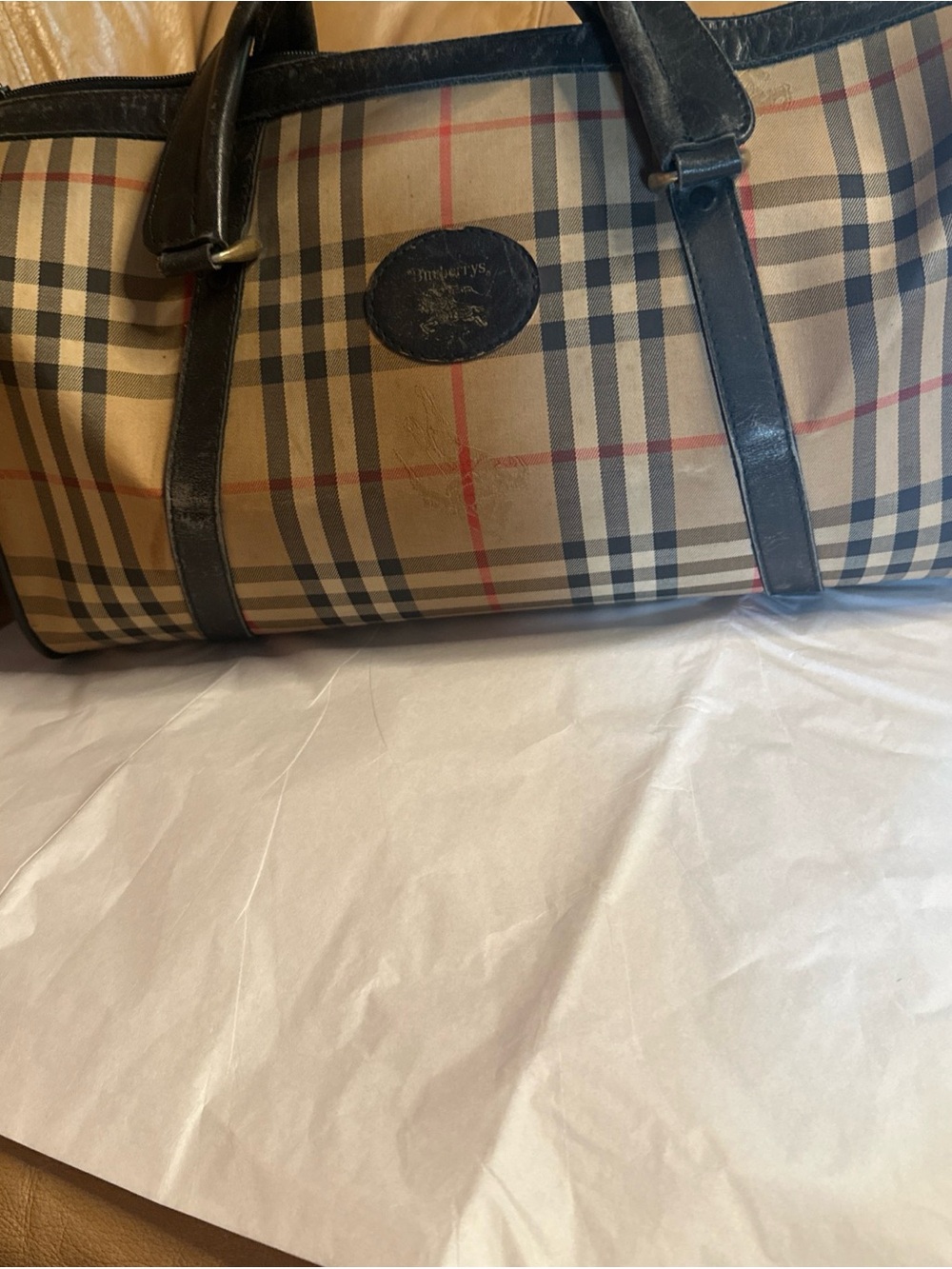 Vintage Burberry Plaid Duffel Boston Bag with Black Leather Trim - Picture 2 of 16